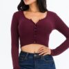 Long Sleeve Snap Down Rib Crop Top