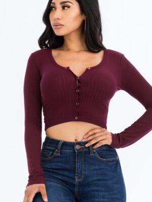 Long Sleeve Snap Down Rib Crop Top