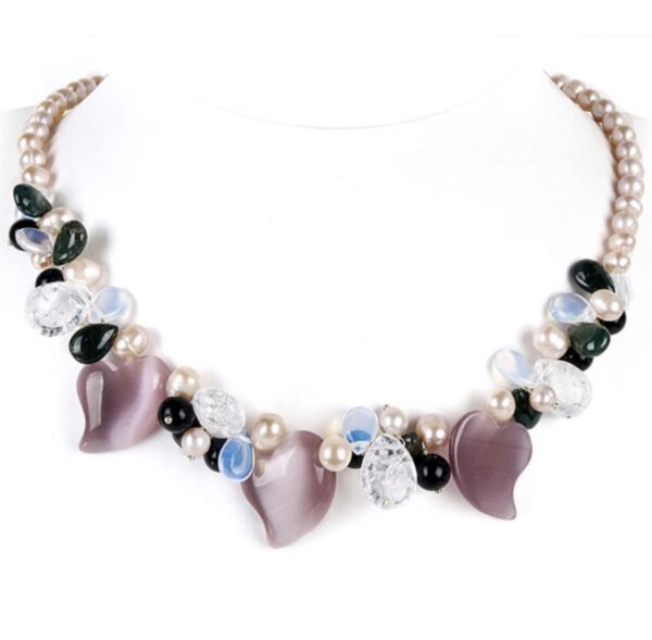 Heart Amethyst Stone and Freshwater Pearls Necklace