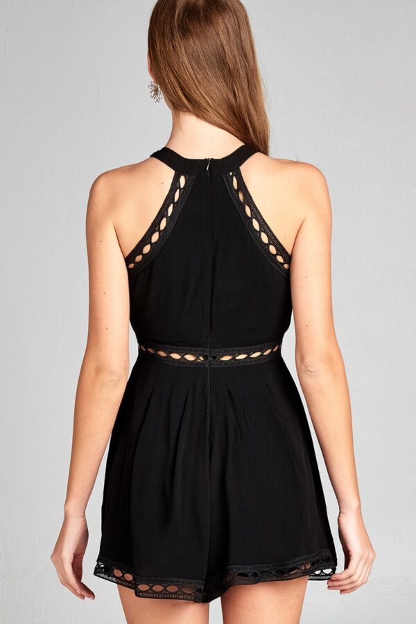 Back of black colour Crochet Trim Romper dress