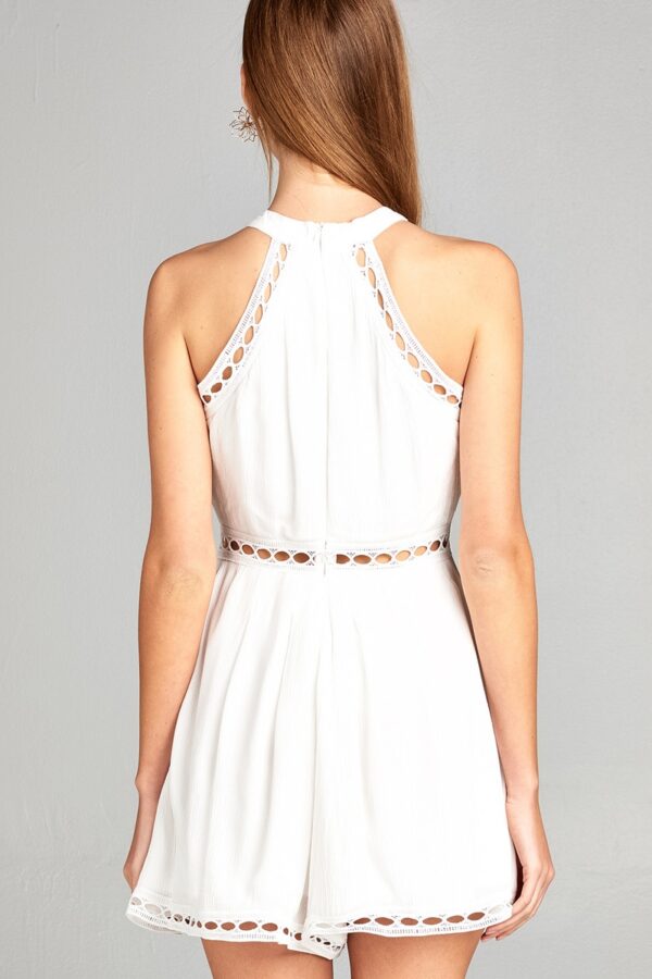 Back of white colour Crochet Trim Romper dress