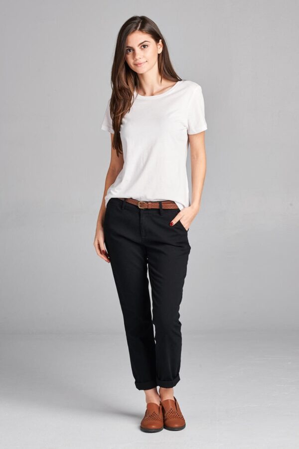 Cotton Twill Long Pants with Belt black