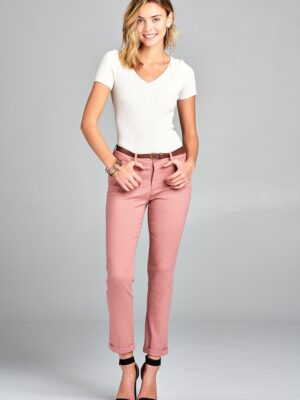 Cotton Twill Long Pants with Belt