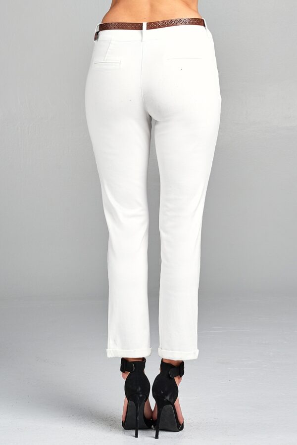 White Cotton Twill Long Pants with Belt back view