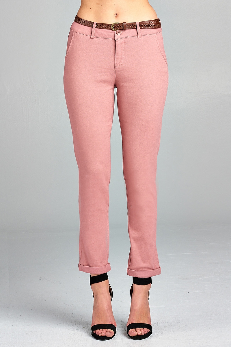 Front view of Cotton Twill Long Pants with Belt