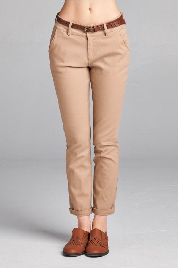 Cream colour Cotton Twill Long Pants with Belt