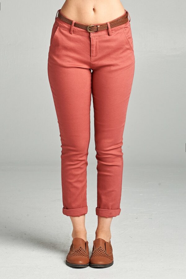 Cotton Twill Long Pants with Belt peach colour