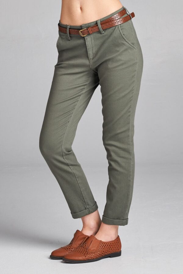 Grey colour cotton Twill Long Pants With Belt