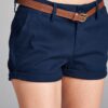 Navy blue Cotton Shorts With Belt