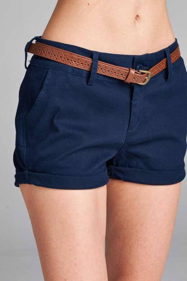 Navy blue Cotton Shorts With Belt