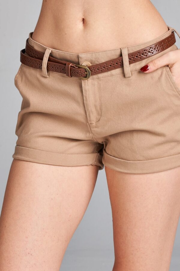 Cream colour Cotton Shorts With Belt