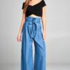 High Waist Wide Leg Pants With Tie Belt