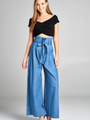 High Waist Wide Leg Pants With Tie Belt