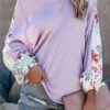 Small view of Loose Fit Top with Floral Sleeves, purple