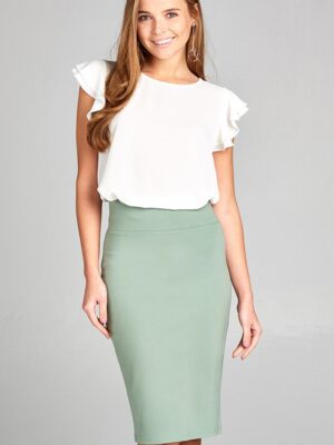 High Waist Ponte Midi Pencil Skirt