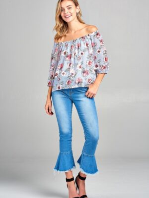 Off The Shoulder Striped Floral Top