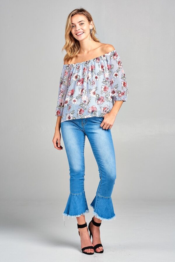 Off The Shoulder Striped Floral Top