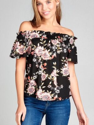 Off the Shoulder Short Sleeve Floral Top