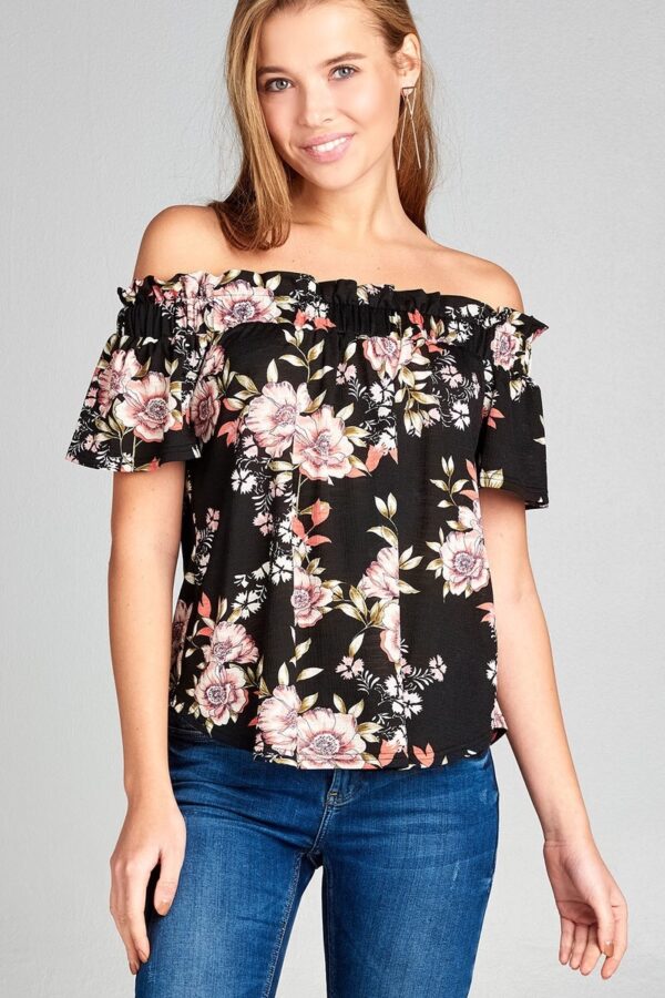 Off the Shoulder Short Sleeve Floral Top