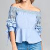 Sky colour Crochet Off The Shoulder Blouse