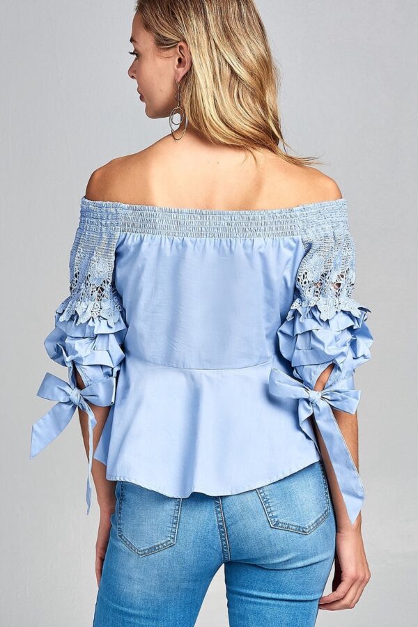 Back side of sky colour Crochet Off The Shoulder Blouse