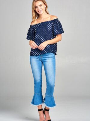 Polka Dot Short Sleeve Off The Shoulder Top