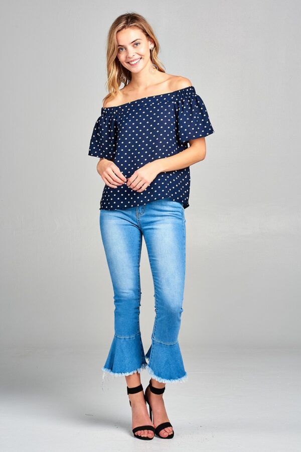 Polka Dot Short Sleeve Off The Shoulder Top