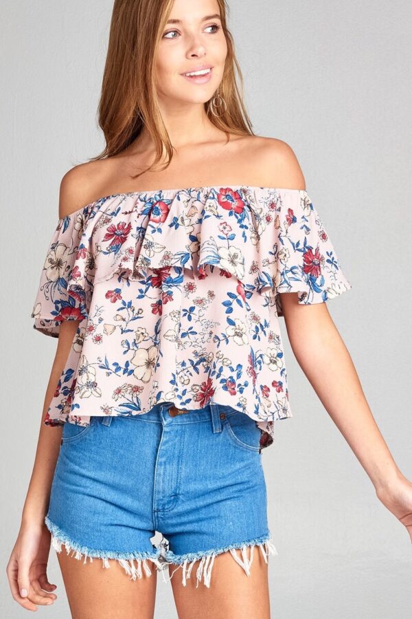 Floral Off The Shoulder Ruffle Top