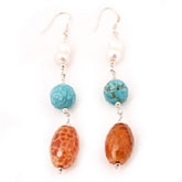 Freshwater Pearl, Fire Agate Turquoise Earrings