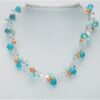 Blue Gem Crystal Clear Crystal with Orange Pearl Necklace