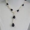 Black Quartz With White Teardrop Pearl Necklace