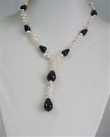 Black Quartz With White Teardrop Pearl Necklace