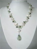 Green White Freshwater Pearls With a Jade Teardrop