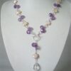 Amethyst, Freshwater Pearl, Clear Crystal Teardrop Necklace