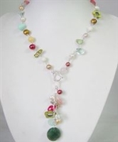 MultiColor Crystal Freshwater Pearls With Round Jade Drop