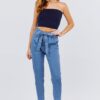 High Elastic Waist Pleated Blue Jean