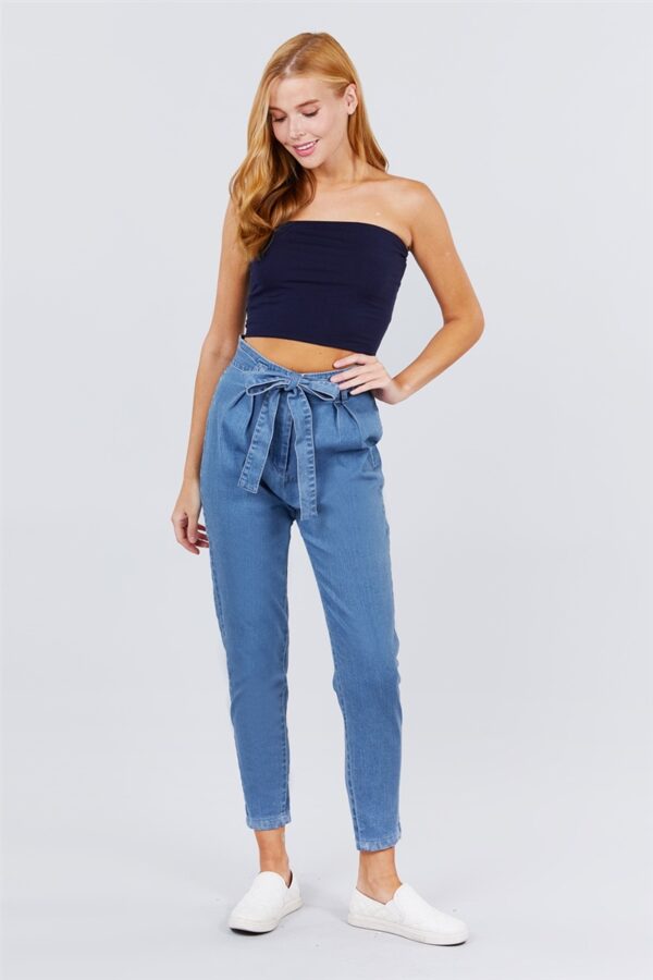 High Elastic Waist Pleated Blue Jean