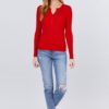 Red Long Sleeve Henley Sweater