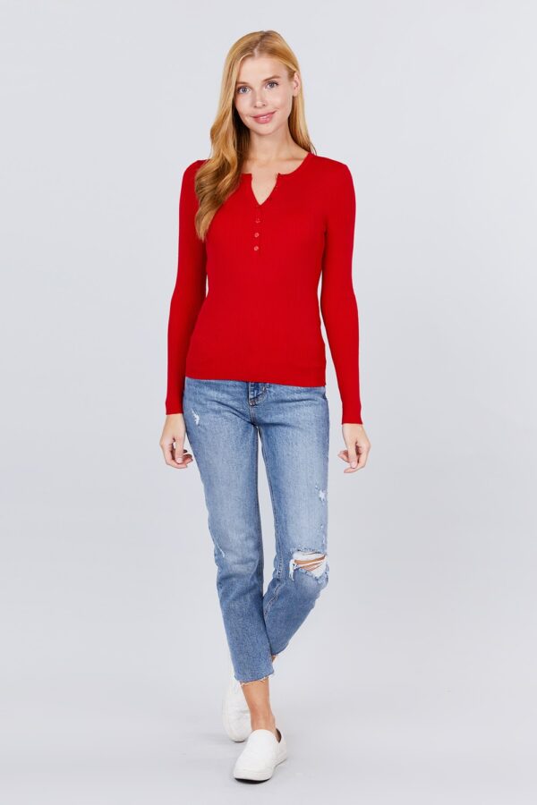 Red Long Sleeve Henley Sweater