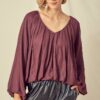 Small, Balloon Sleeve Top front, brown