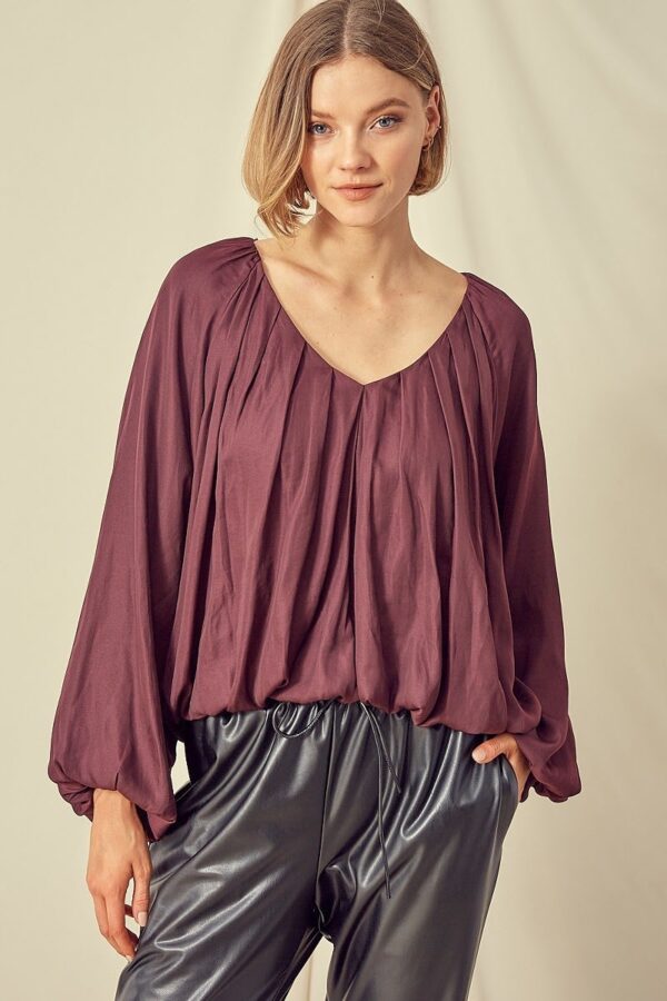 Small, Balloon Sleeve Top front, brown