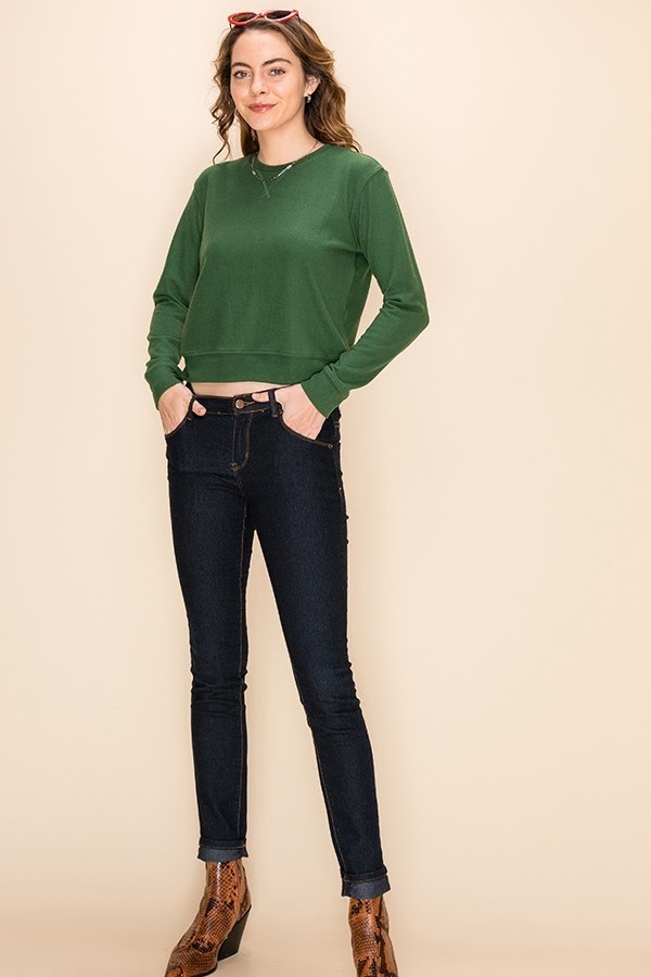 Green colour Crop sweatshirt Top