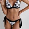 A printed Deep v neck bikini with tie