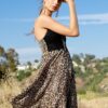 A girl in a Flower Crochet Leopard Print Slip Dress