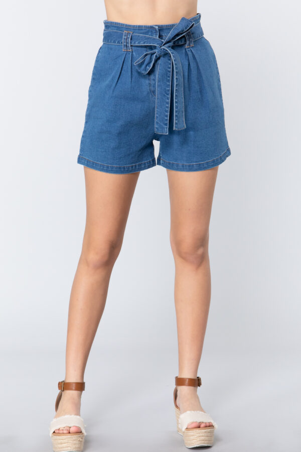 Lower, Small view of Belted Tie Pleated Denim Shorts