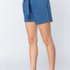 Small, side view of Belted Tie Pleated Denim Shorts