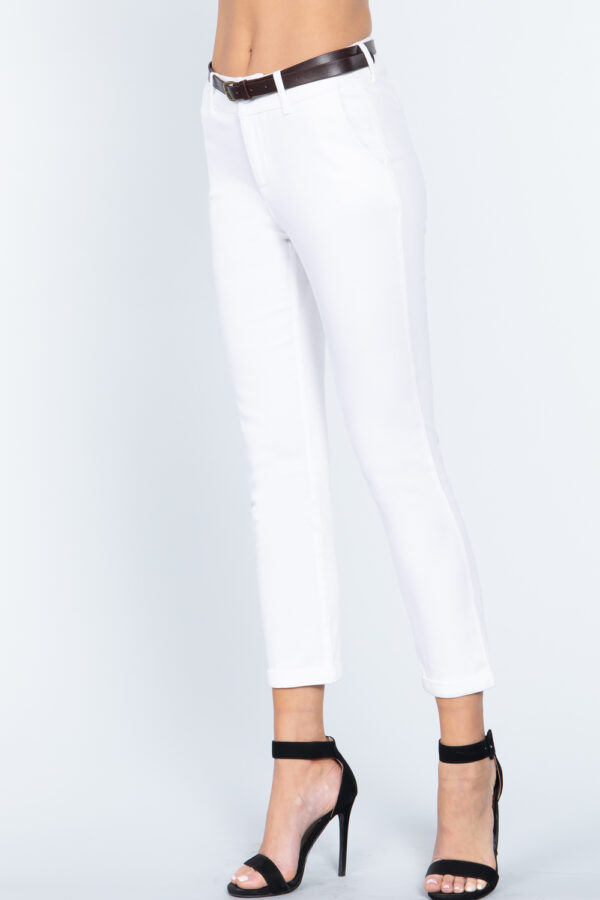 Small, Cotton Pant Faux Belt, off white