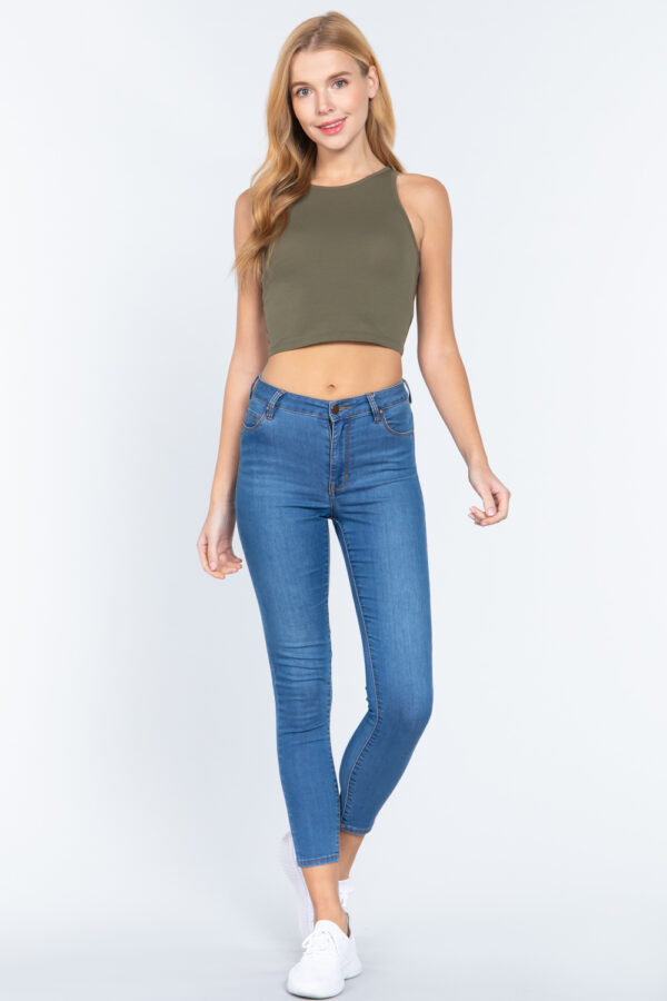 Large view of Halter Neck Crop Top, olive green