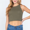 Large front view of Halter Neck Crop Top, olive green