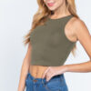 Side, Large view of Halter Neck Crop Top, olive green